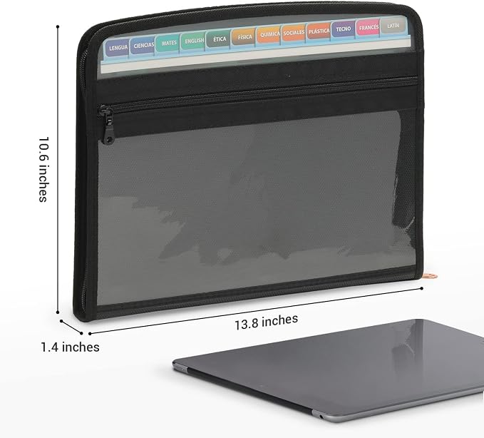 Mukawa 13 Pocket Expanding File Folder, Zippered Accordion File Organizer - Image 2
