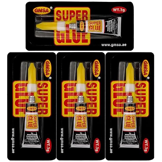 4 Pack Super Glue All Purpose, Fastest & Toughest Adhesive 3g Instant Repair Unbreakable Bond, Strong Superglue Liquid for Hard Plastic, Rubber, Metal, Leather, Ceramics, Wood, DIY Craft-DeskLoop Office