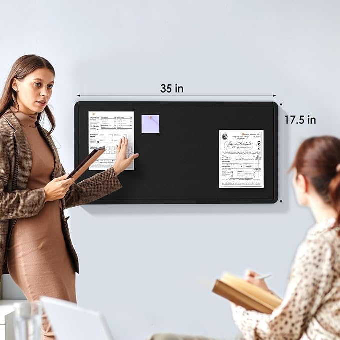 MaxGear Bulletin Board 35" x 17.5", Foldable Small Felt Board Vision Board Supplies, Cork Board for Office, Home, School, Pin Boards for Walls Decorative Picture Framed Display Board Black-DeskLoop Office