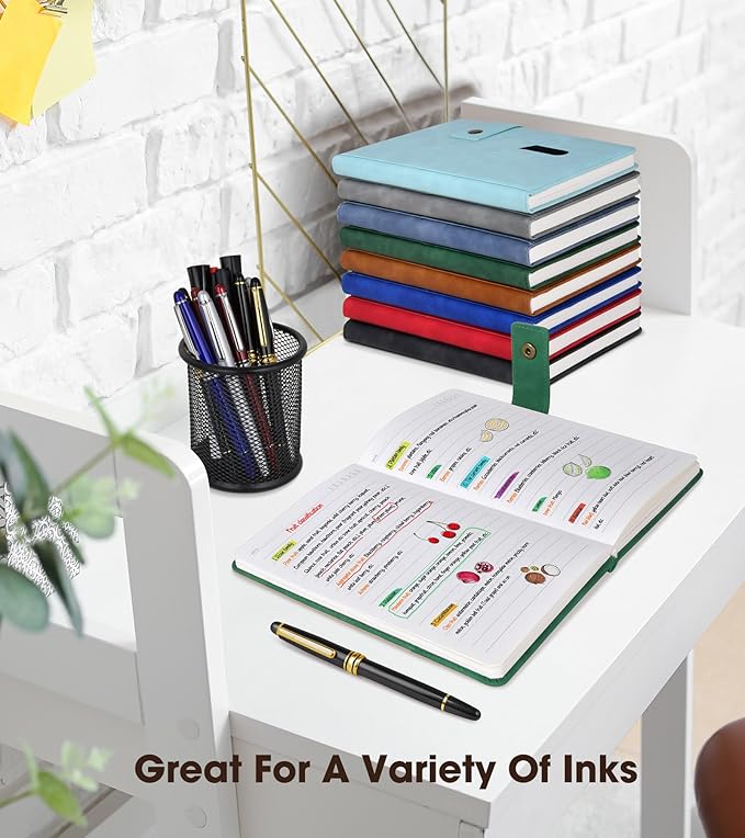 A5 Lined Leather Journal Notebook for Men Women,5.9" X 8.4" Personalized Hardcover Journal with Pen,200 Pages 100 Gsm Thick Ruled Paper Daily Diary for School,Travel,Work,Home,Writing-DeskLoop Office