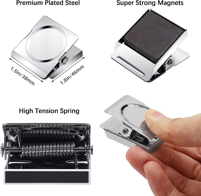 Magnetic Clips 1.5 inch, 12 Pack Heavy Duty Magnet Metal Clips - Image 2
