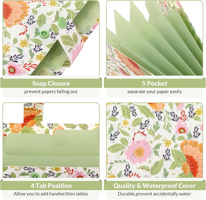 SKYDUE Accordion File Organizer, Floral Expanding File Folders - Image 3
