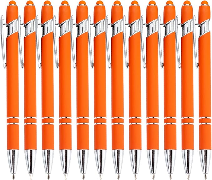 Pasisibick 12-Pack Orange Ballpoint Pens with Stylus Tip - 2 in 1 Metal Stylus, 1.0 mm Medium Point, Smooth Pen for Touch Screen Tablet-DeskLoop Office