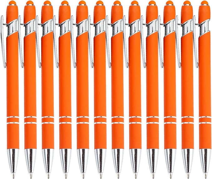 Pasisibick 12-Pack Orange Ballpoint Pens - 2 in 1 Metal Stylus - Image 7