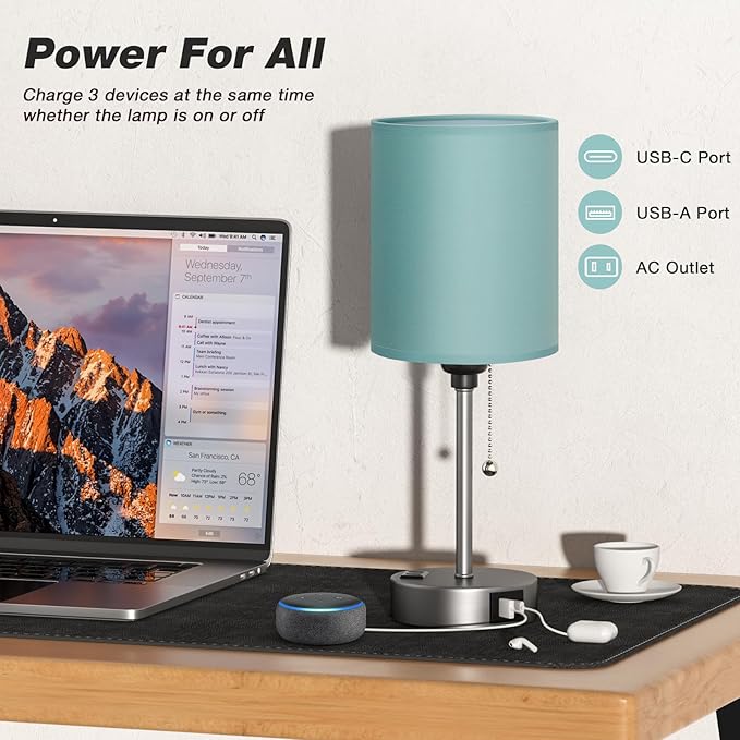 Dicoool Teal Bedside Lamp for Nightstand - Image 4