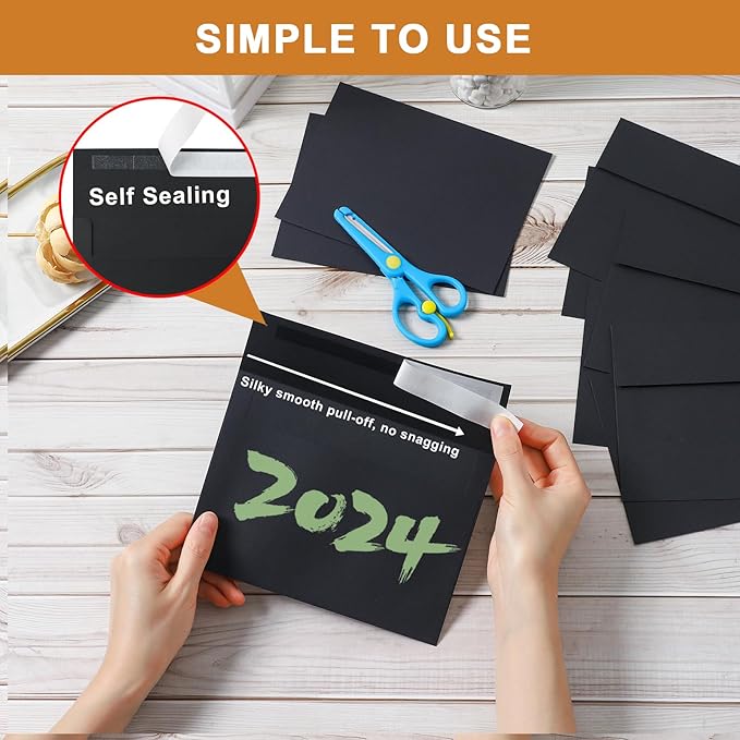 100 Packs Black Blank Greeting Cards and Envelopes 4 x 6 Heavyweight Single Panel Cardstock and A4 Envelopes Printable Self Seal for Graduations, Wedding Invitations, Thanksgiving Cards