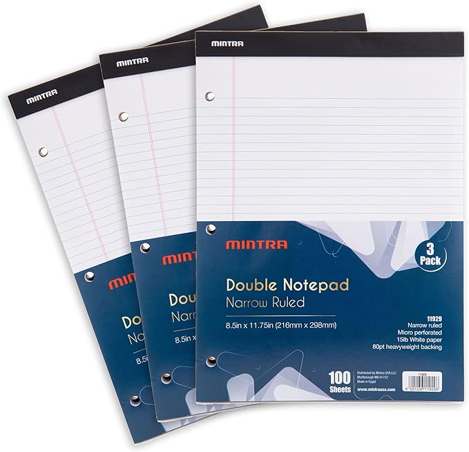 Mintra Office Legal Pads (Double Pad 3pk (White), 8.5in x 11in (Narrow Ruled))-DeskLoop Office
