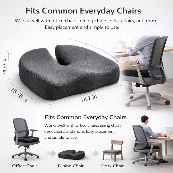 Tail Bone Relief Cushion for Hemorrhoids & Coccyx Pain – Ergonomic Memory Foam - Image 2