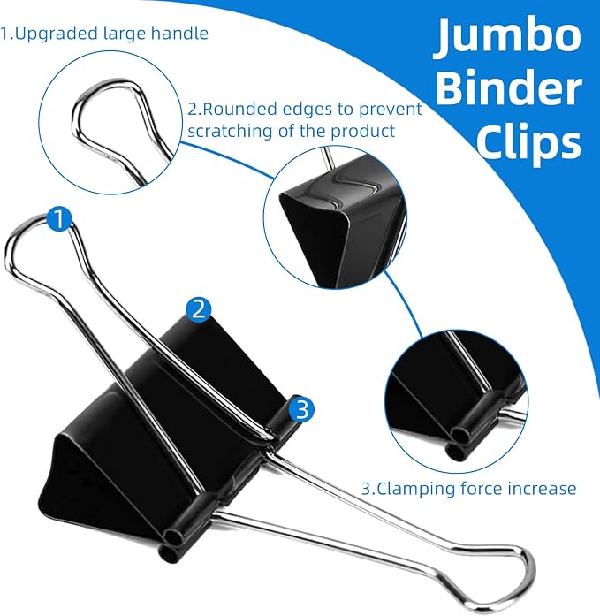 Jumbo Binder Clips 3 inch, 75mm Width, 10 Pack Extra Large Binder Clips - Image 2