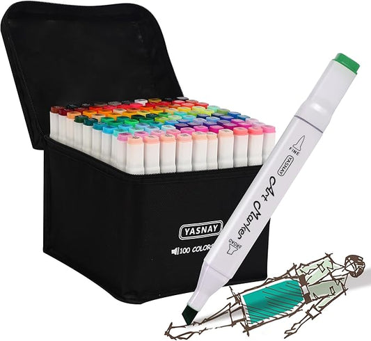 YASNAY Alcohol Markers, 100 Colors Dual Tip Art Marker, Drawing Markers by YASNAY