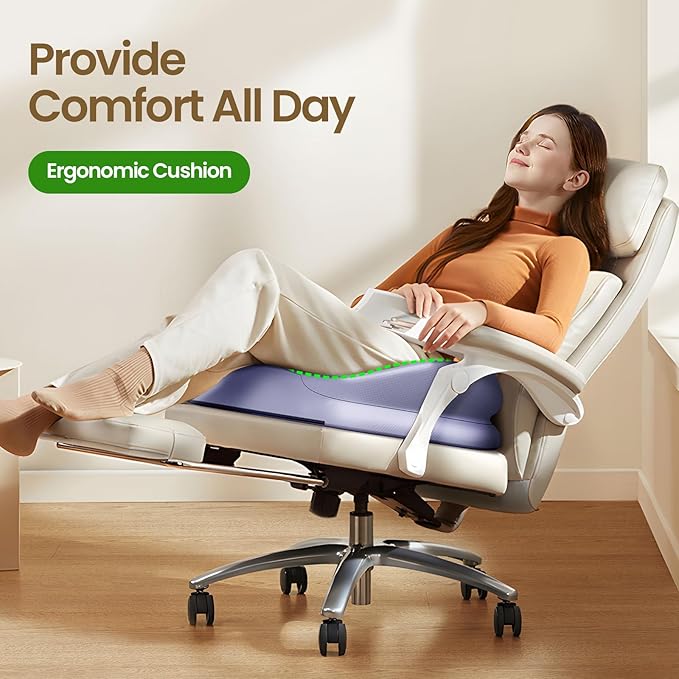 Benazcap Large Seat Cushion for Office Chair Memory Foam Coccyx Pain Relief Cushion Pillow for Back Support Non-Slip Seat Pad for Office Desk, Car Seat, Wheelchair, Sciatica-Blue-DeskLoop Office