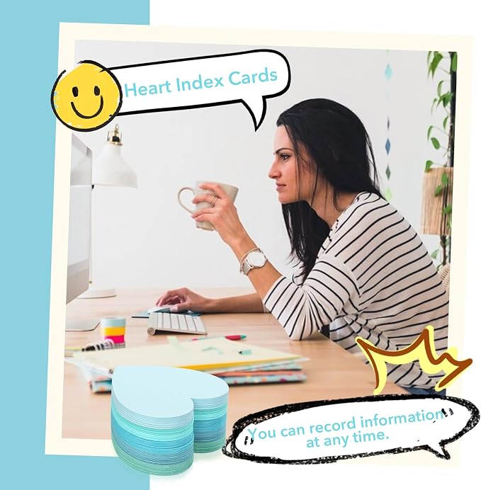 150 Pcs Heart Shape Note Cards Flat Blue Index Cards 3x3 Colored Index Cards - Image 5