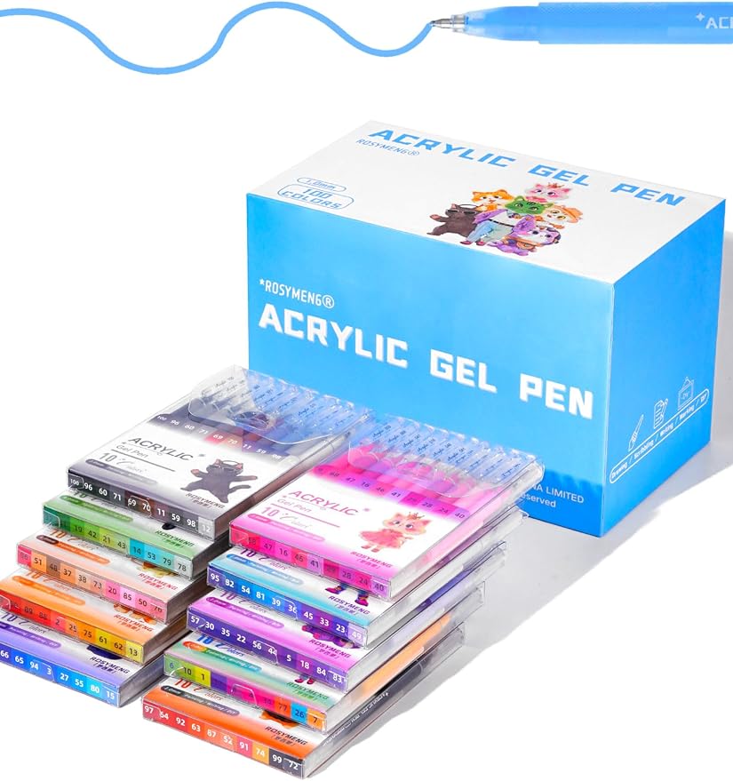 ROSYMENG Acrylic Gel Pens 100 Colors, Ultra‑Smooth 1.0mm Tip by LiveArtfulDrawFree