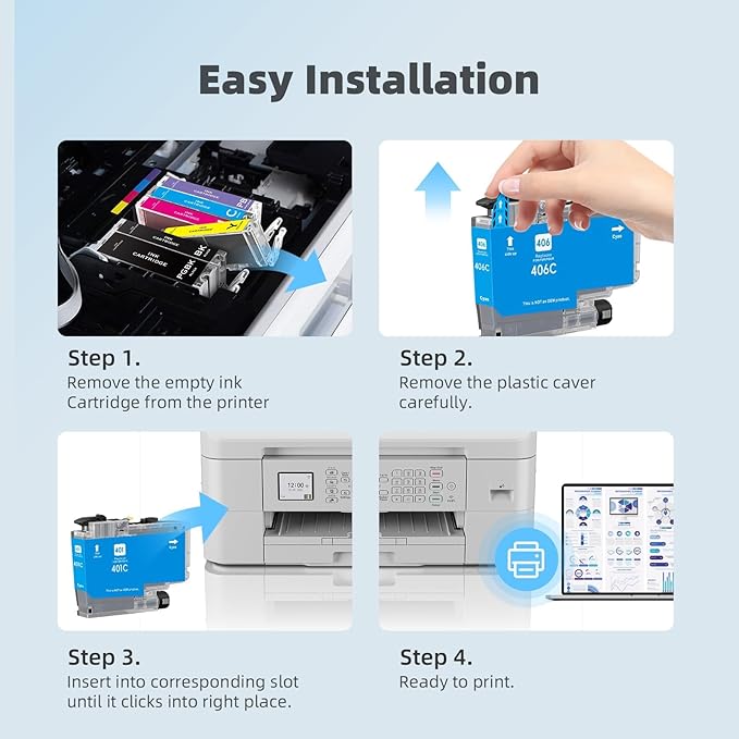 LC406 Ink Cartridges Compatible for Brother LC406 LC406XL LC 406 XL Work for Brother MFC-J4335DW MFC-J5855DW MFC-J4535DW MFC-J6555DW MFC-J6955DW Printer (4 Pack, Black, Cyan, Magenta, Yellow)-DeskLoop Office