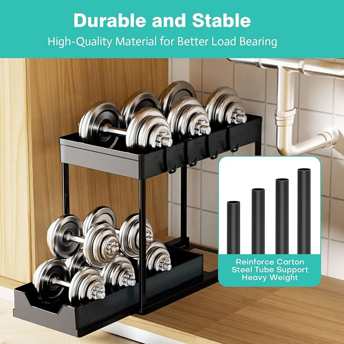 APWNRJA Under Sink Organizers 2 Pack, Pull-Out Sliding Cabinet Organizer - Image 4