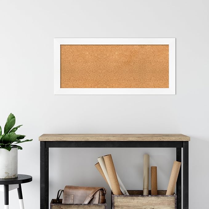 Amanti Art Natural Cork Board for Wall, 17x37 Vision Board with White Frame, Medium Corkboard Office Decor for Home Organization, Modern Corkboard Pinboard to Display Items for Home Organization in-DeskLoop Office
