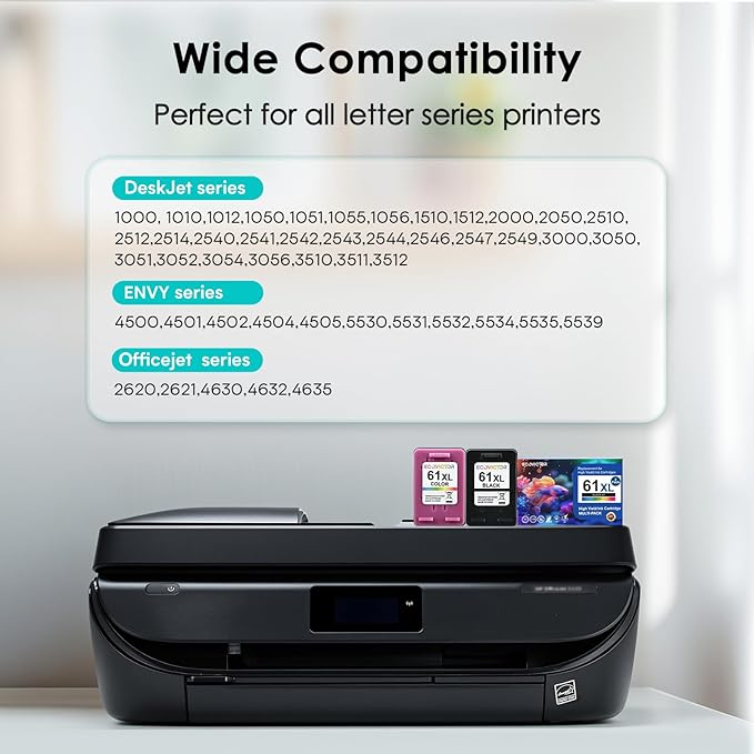 61XL Ink Cartridge Replacement for HP 61 XL (Black Color Combo Pack) for HP61 HP61XL for 4500 5530 4630 2540 4502 2542 4635 5535 4501 3050 2541 3510 2620 2514 3512 1000 1010 1510 Printers-DeskLoop Office