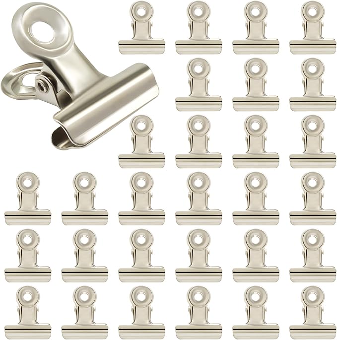 Bonsicoky 30 Pack Silver Bulldog Clips, 0.87 inch / 22mm Mini Metal Hinge Clips by Bonsicoky