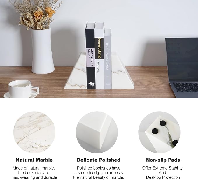 Marble Book Ends White, Heavy Duty Book Ends - Image 2
