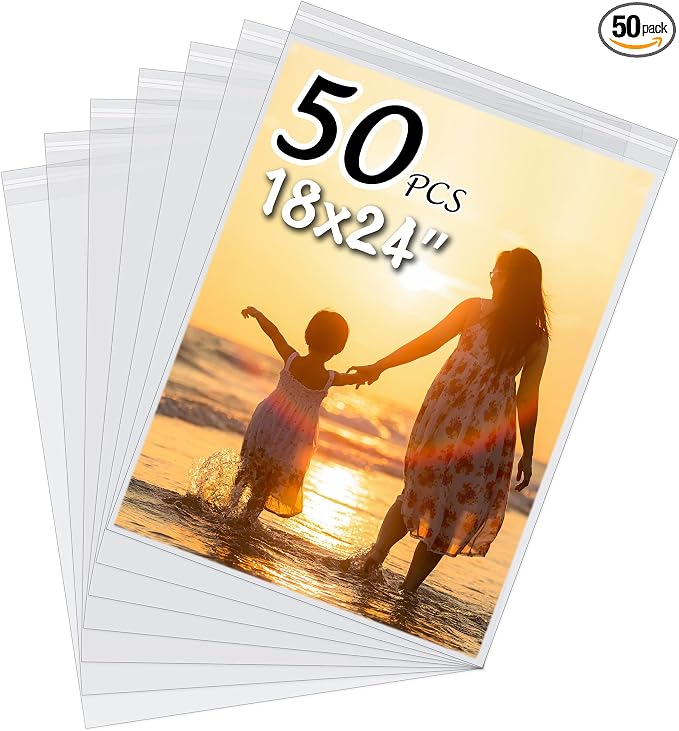 50 Pack Acid-Free Crystal Clear Sleeves Storage Bags by SOMIME