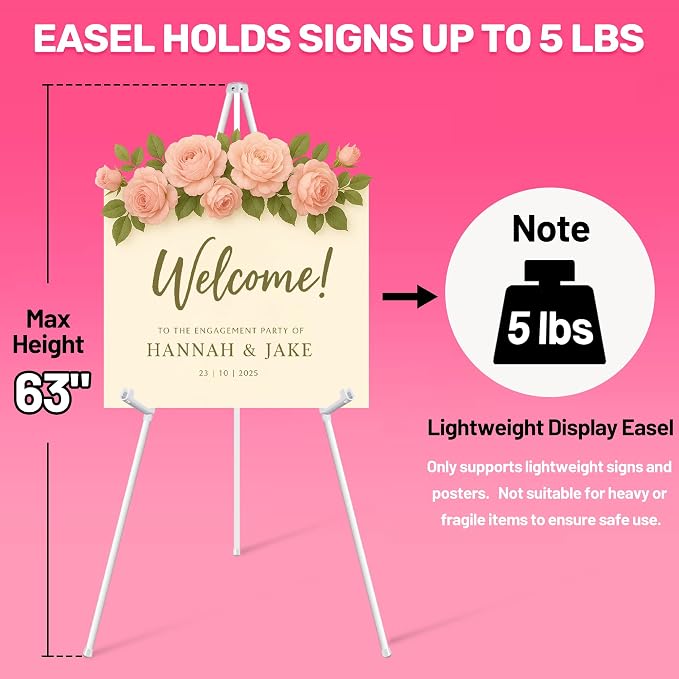 VAIIGO 63" White Easel Stand for Wedding Sign Poster Display Easel Folding Art - Image 6