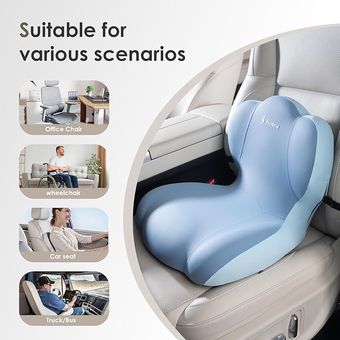 FLORICH Memory Foam Truck Seat Cushion with Adjustable Strap,Seat Cushion and Lumbar Support Pillow for Car Office Chair, Ergonomic Back Support & Sciatica Relief for Long Drives(Blue)-DeskLoop Office