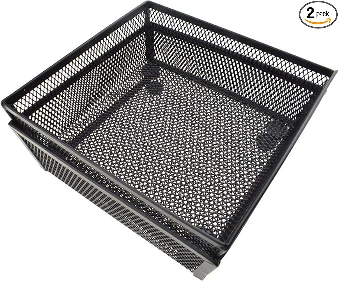 HAHIYO Stackable Mesh Tray Cup 6 x 6 x 2 inches Sturdy Container for Desk Drawer Organizer Collection for Home Office School kitchen Soft Foam Feet No Sharp Edges 2 Pack Black-DeskLoop Office