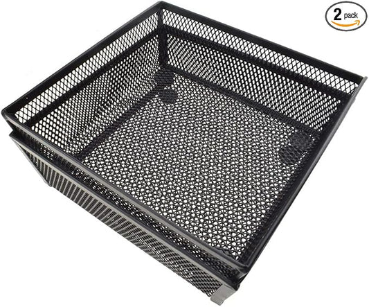 HAHIYO Stackable Mesh Tray Cup 6 x 6 x 2 inches Sturdy Container for Desk Drawer Organizer Collection for Home Office School kitchen Soft Foam Feet No Sharp Edges 2 Pack Black-DeskLoop Office