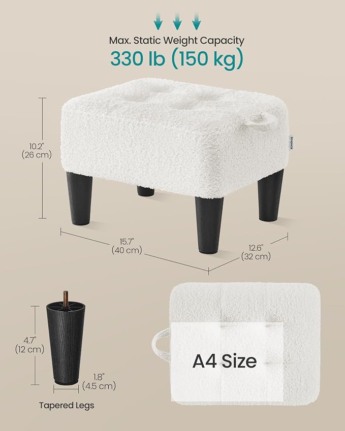 SONGMICS Foot Stool, Small Teddy Fleece Footstool Ottoman - Image 3