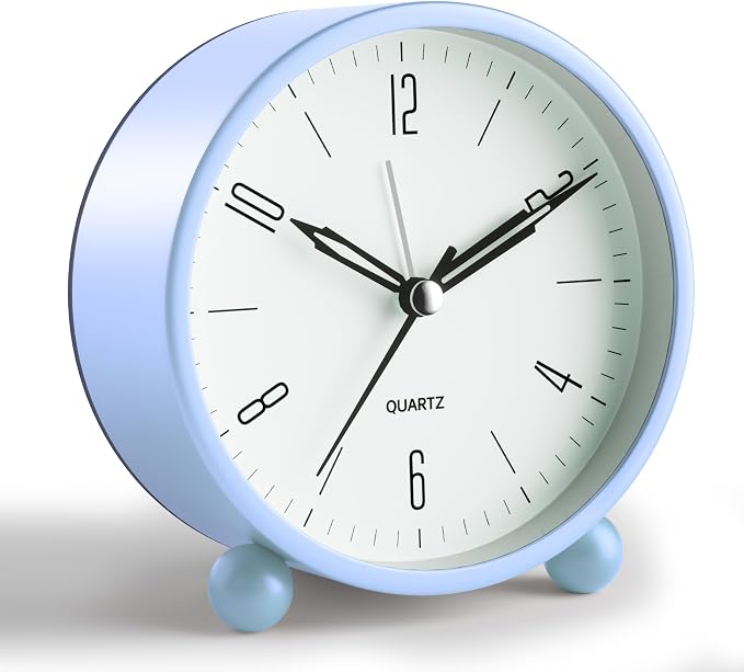 Analog Alarm Clock, 4 inch Super Silent Non Ticking Small Clock by JALL