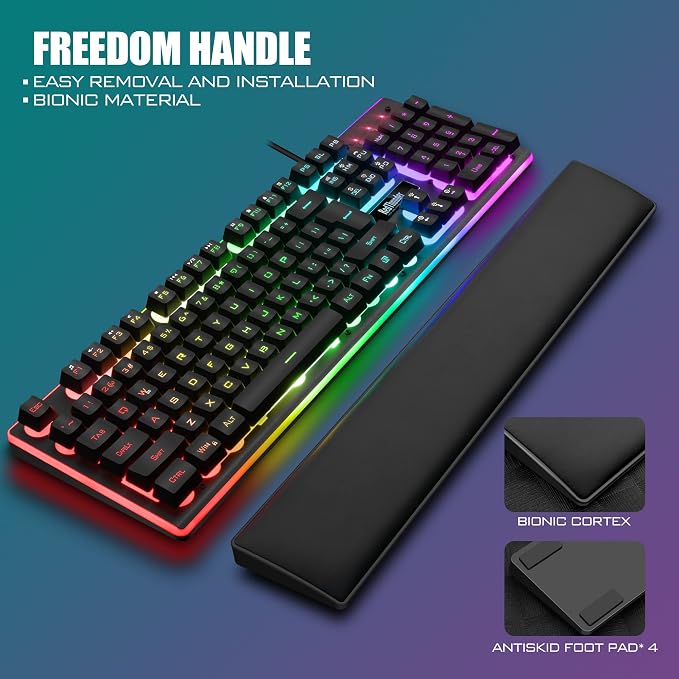 RedThunder K10 Wired Gaming Keyboard and Mouse and Wrist Rest Combo, RGB Backlit - Image 4