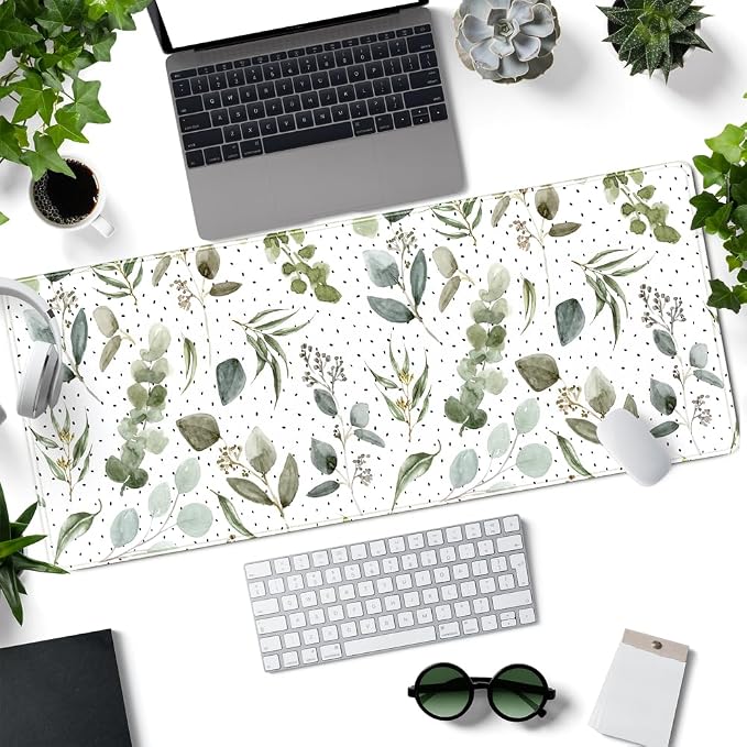 Green Mouse Pad Boho Desk Mat, Speckled Textured Greens Cool Aesthetical Mouse - Image 2