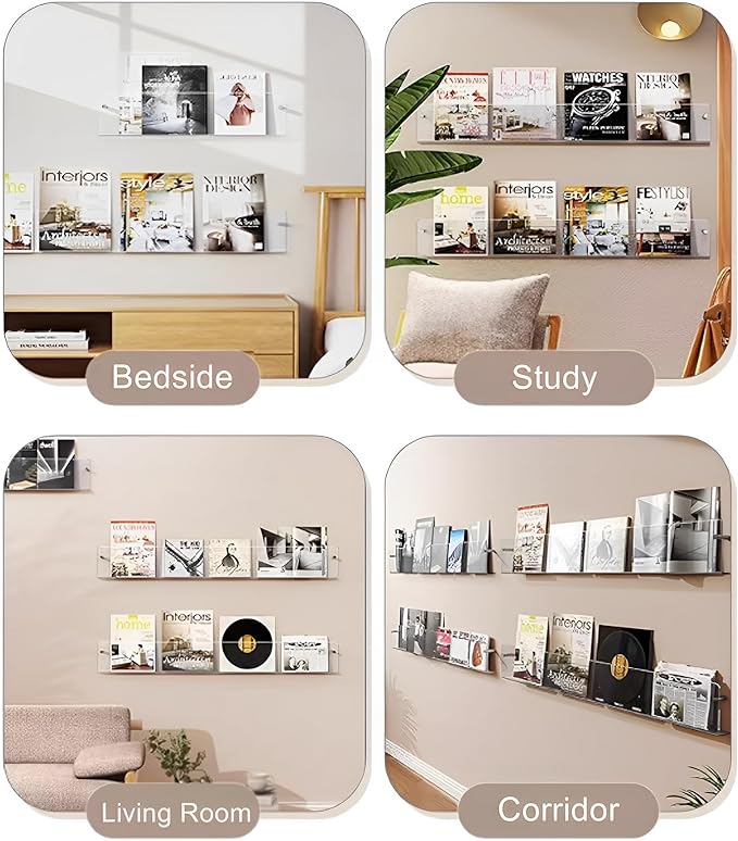 4-Pack 17" Acrylic Magazine Holder Vinyl Records Holder, Wall Display Floating - Image 3