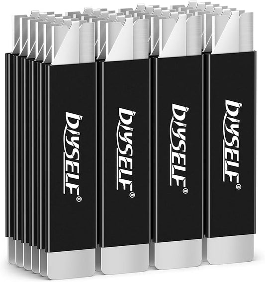 DIYSELF Utility Knife, 24-Pack Small Box Cutters with Single Edge Razor Blades, Retactable Knife, Metal Tough Sheath (Black)-DeskLoop Office