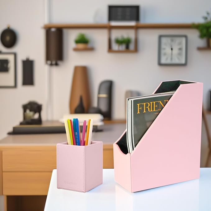 UnionBasic Magazine File Holder, Leatherette Desktop Document Organizer - Image 5