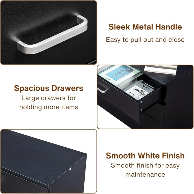 Karl home 3 Drawer Dresser, Modern Storage Chest of Drawers, Wood Bedside Table Night Table for Bedroom,Living Room (Black)-DeskLoop Office