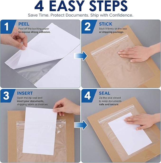 Glenmal 250 Pcs 9.5" x 12" Resealable Packing List Envelopes Clear - Image 5