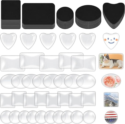 Glarks 72pcs Fridge Magnets Craft Set Round/Oval/Square/Heart/Rectangle Shape Ferrite Ceramic Magnets with Adhesive Backing and Transparent Glass Cabochons for Fridge Office Locker Whiteboard Making-DeskLoop Office