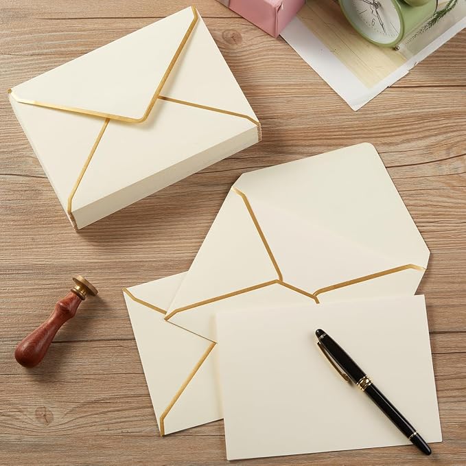 50 Pack A4 Gold Envelopes with Folded Cards, Cream Color, 4x6 | Gold Stickers - Image 6