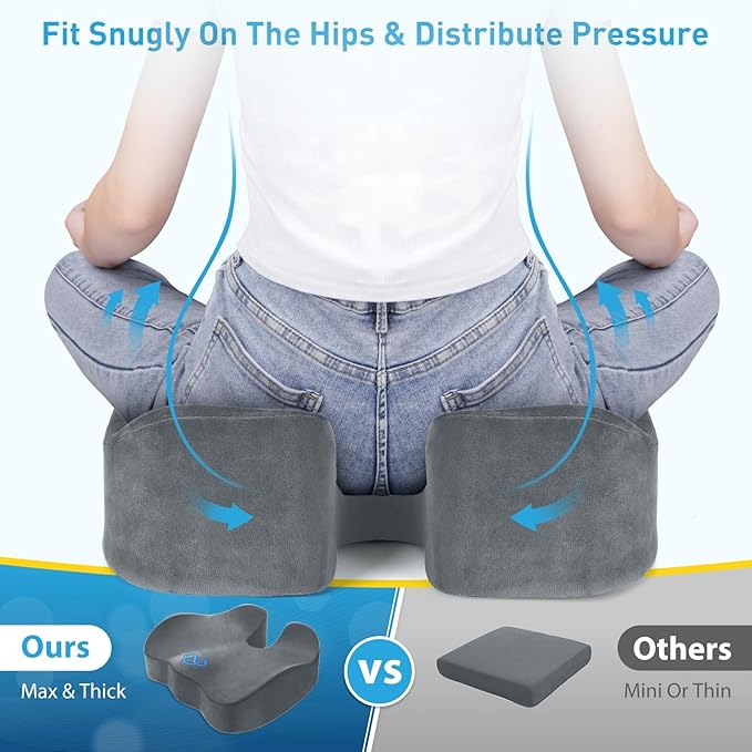 BlissTrends Seat Cushion,Thick Memory Foam Cushions for Office Chair, Car Seat, Airplane, Relieving Pressure Tailbone Sciatica Back Pain for Office Workers, Car Drivers 4.7in Thick LightGrey-DeskLoop Office