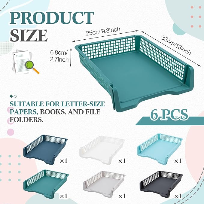 Geetery Set of 6 Turn in Trays Classroom Plastic Trays - Image 2