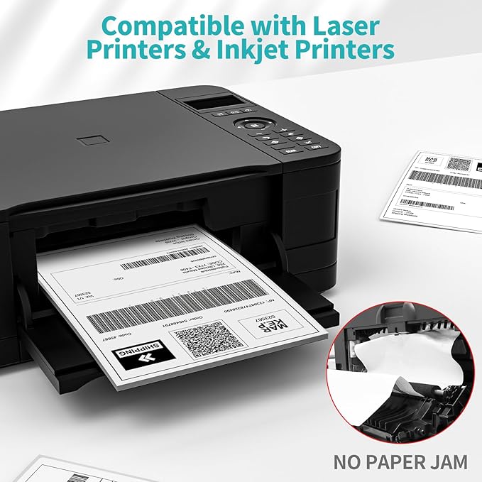 25 Sheets Sticker Paper Matte White, 8.5" x 11" Label Paper for Laser & Inkjet Printer, Full Sheet Label for Shipping Address Mailing-DeskLoop Office