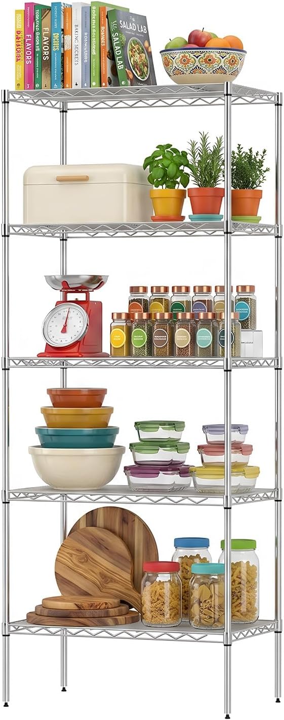BestOffice | 5-Tier Wire Storage Shelves | 14x24x60 | Chrome | Heavy-Duty Metal by BestOffice