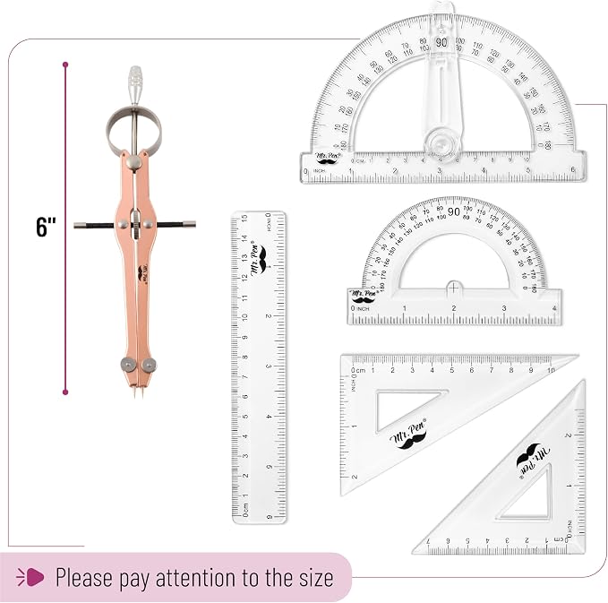 Mr. Pen- Geometry Set, Rose Gold & Pink | 6 Inch Swing Arm Protractor, Set - Image 4
