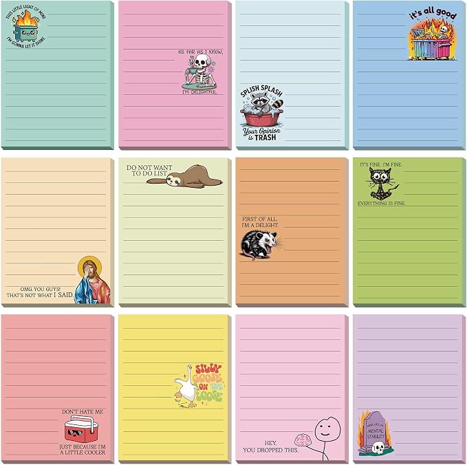 12 Pcs Funny Sticky Notes for Work 4x3 Inches Sarcastic Self Adhesive Notepads by Saypacck