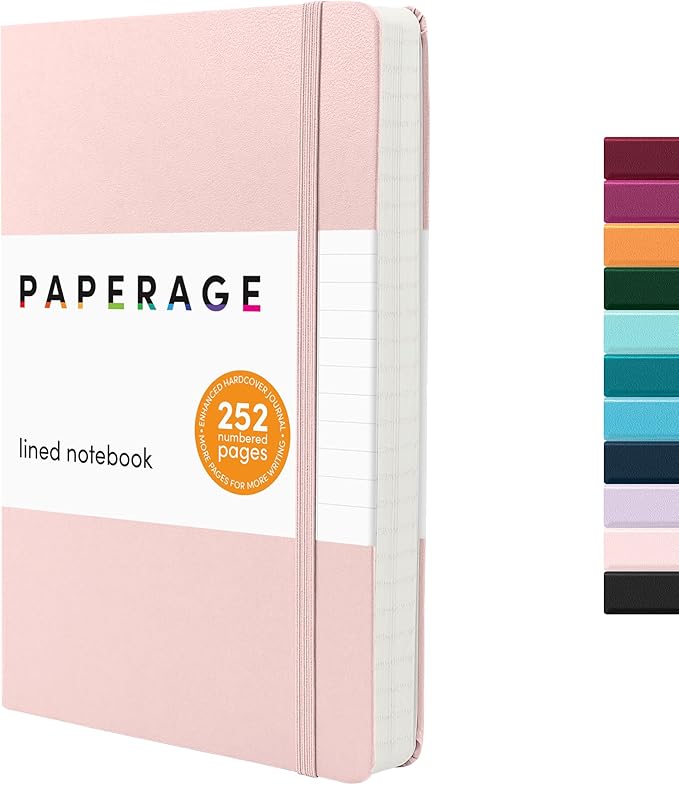 PAPERAGE Lined Journal Notebook, (Blush), 252 Pages, Medium 5.6 in x 8 in - 100 GSM Thick Paper – Hardcover Journaling Notebook for Work, School & Note Taking-DeskLoop Office