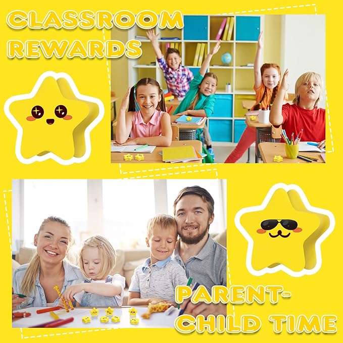 PerKoop 60 Pcs Mini Erasers for Kids Cute Star Erasers Bulk Welcome Back to School Gifts for Students Classroom Rewards Prizes Party Favors-DeskLoop Office
