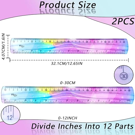 2 PCS 12 Inch Flexible Ruler, Bendable Plastic Ruler, Soft Bendable Gradient - Image 2