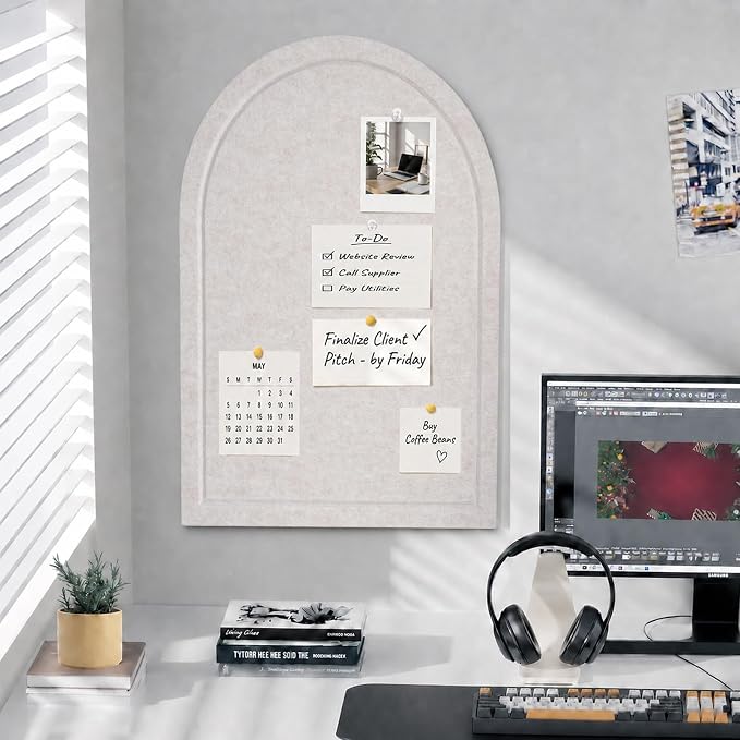 Arched Felt Bulletin Board, Sized 36" x 24" Cork Board Alternative Grooved Edge - Image 6