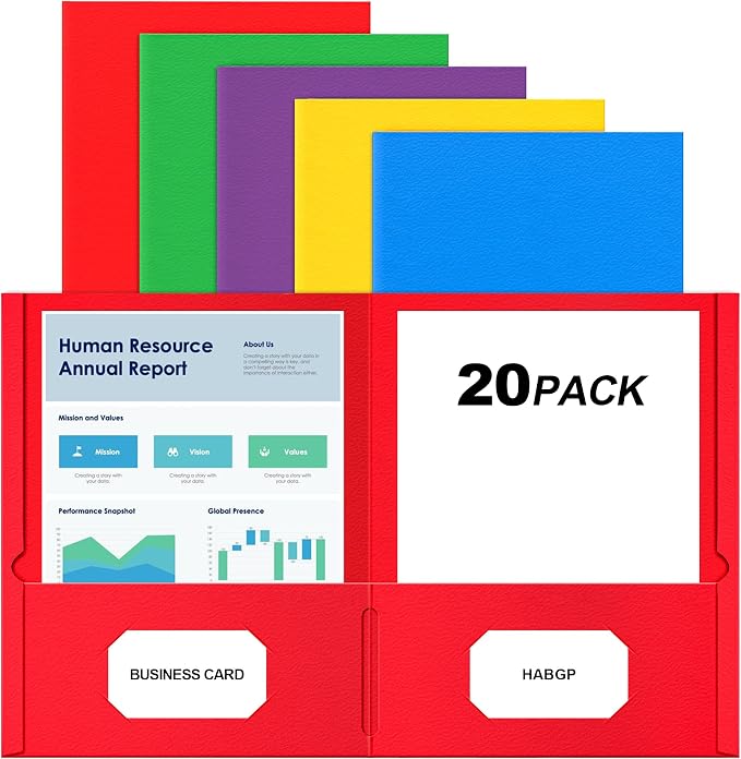HABGP Two Pocket Folders, 20 Pack Paper Folders by HABGP